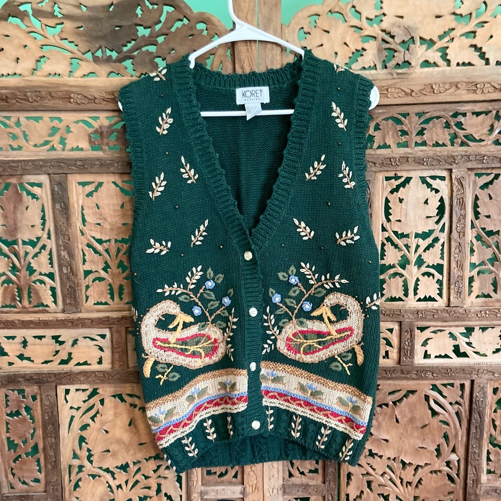 Embroidered sweater vest folklore cottagecore